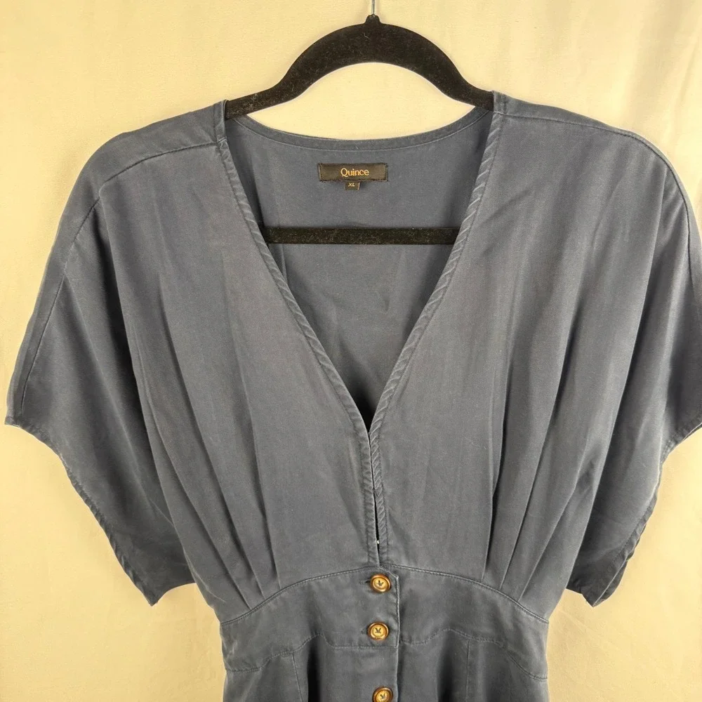 Quince Vintage Wash Button Front A-Line Mini Dress XL Pockets Casual Summer - Picture 4 of 10